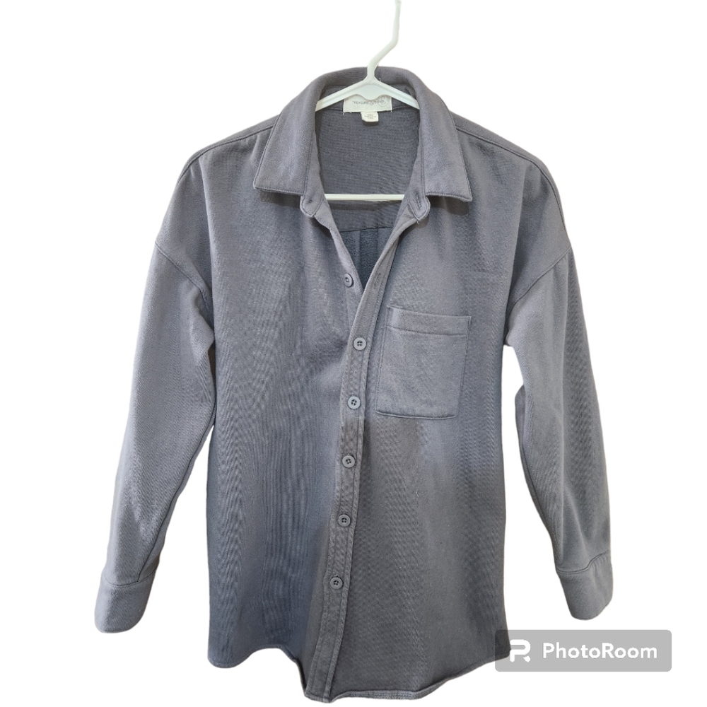 Treasure & Bond Dark Grey Fleece Knit Button Down
